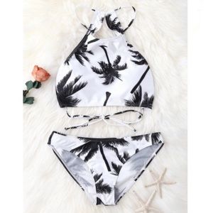 High neck palm tree bikini set
